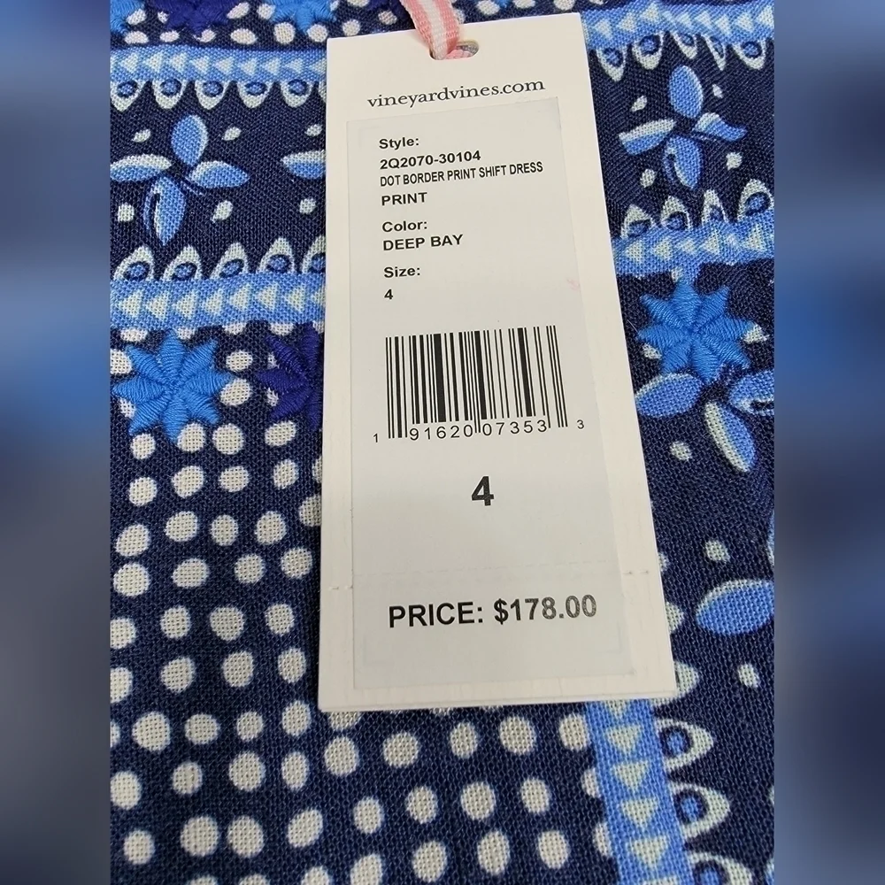 NEW Vineyard Vines Dot Border Print Shift Dress Linen Blend Blue Women's 4 NWT - Picture 3 of 13